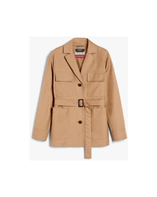 Max Mara Jassen ,Katoen Bruine Waterafstotende Jas Met Riem in het Natural