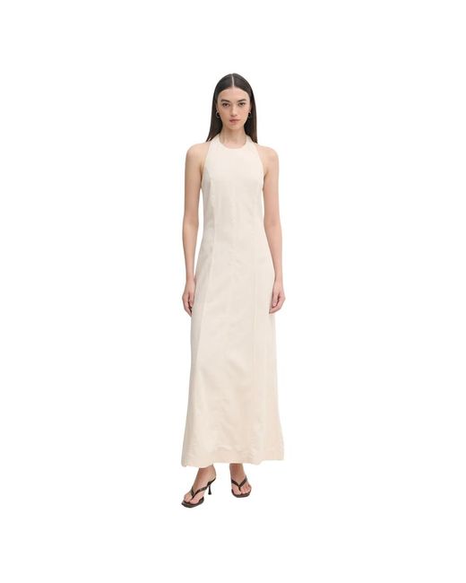 GAUDI Kleedjes ,Linnen Halter Maxi Jurk in het Natural