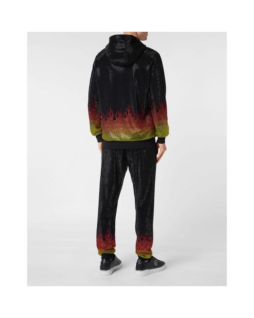 Philipp Plein Jumpsuits & Playsuits ,Zwart ,Katoen Jogging Trainingspak: Hoodie/Broek Met Kristallen Vlam in het Black voor heren