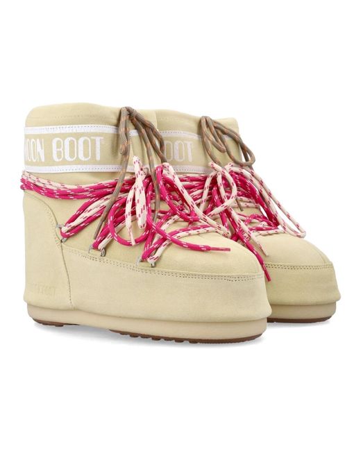 Moon Boot Schoenen ,Geel ,Polyester Icon Low Suede in het Pink