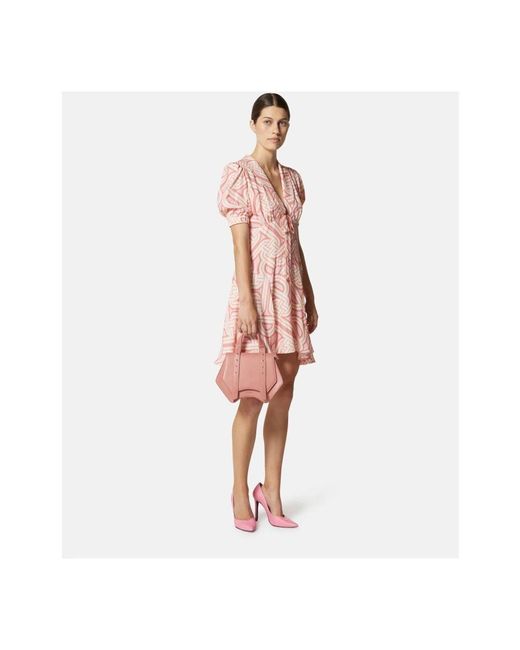 Silvian Heach Pink Kurzes Kleid Mit Geometrischem Muster Und Zentraler Schleife