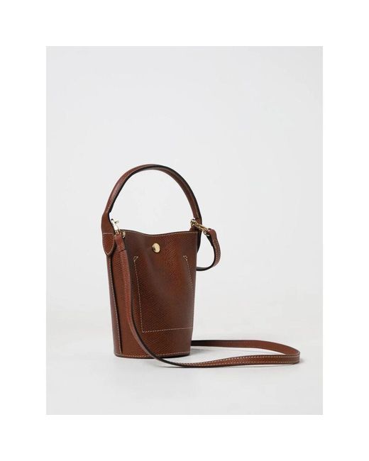 Longchamp Brown Mini Bucket Bag Aus Genarbtem Leder
