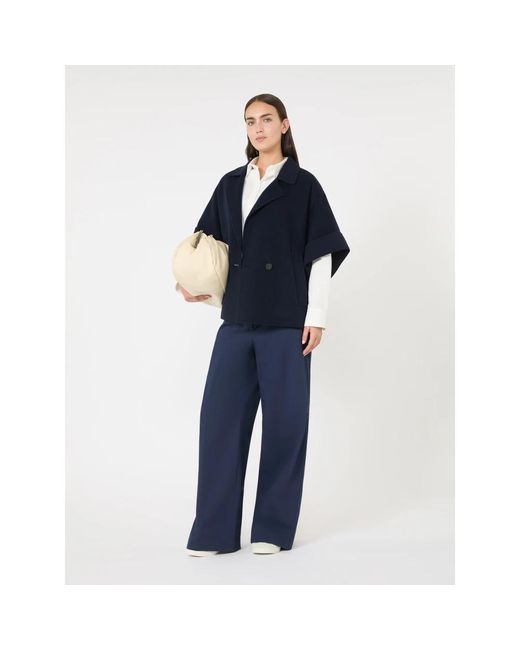 Max Mara Jassen ,Blauw ,Wol Korte Wollen Jas Met Dubbele Knoopsluiting in het Blue