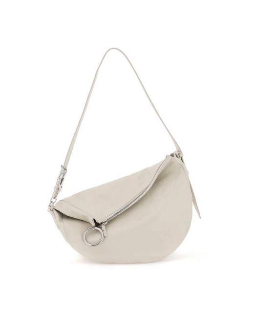 Burberry White Rittertasche aus genarbtem leder mit pferde-förmigem karabinerhaken