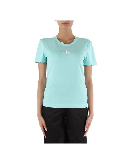 Camiseta slim fit de algodón con bordado de logo Calvin Klein de color Blue