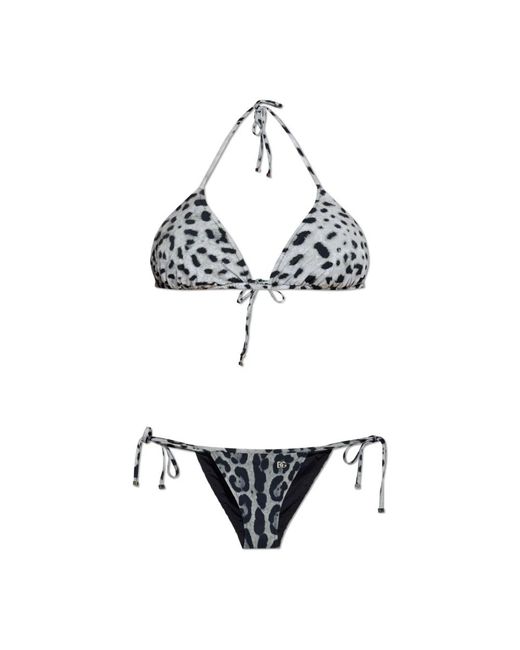 Dolce & Gabbana Badmode ,Grijs ,Tweed Tweedelig Badpak Met Dierenprint in het Black