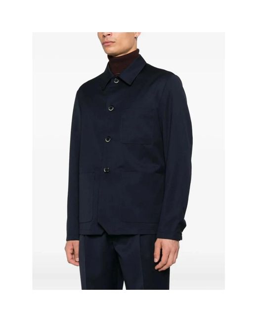Barena Marineblauwe Wollen Overshirt Met Kraag in het Black voor heren