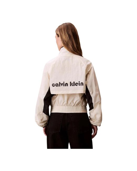 Calvin Klein Jassen ,Polyester Retro Track Jacket in het Natural