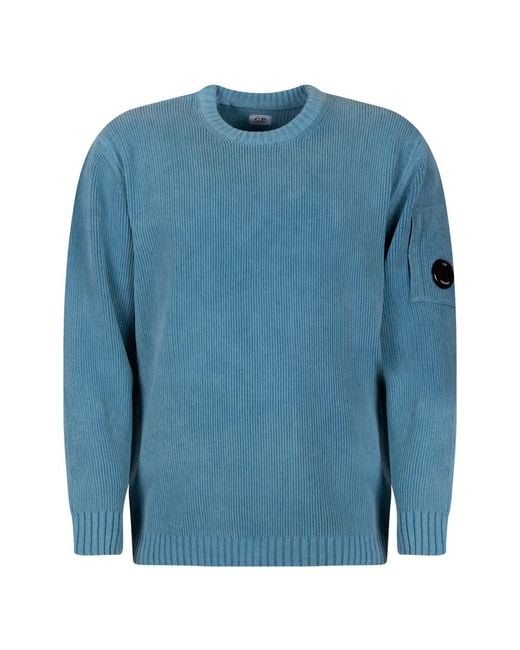 C P Company Iconische Crewneck Sweater Met Lens Logo in het Blue voor heren