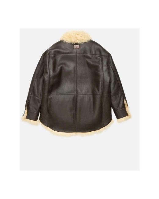 Acne Jassen ,Bruin ,Leer Shearling Shirt Jacket in het Black