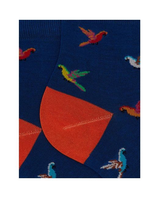 Gallo Blue Damen Blaue Papageien Gemusterte Baumwoll-Kurzsocken