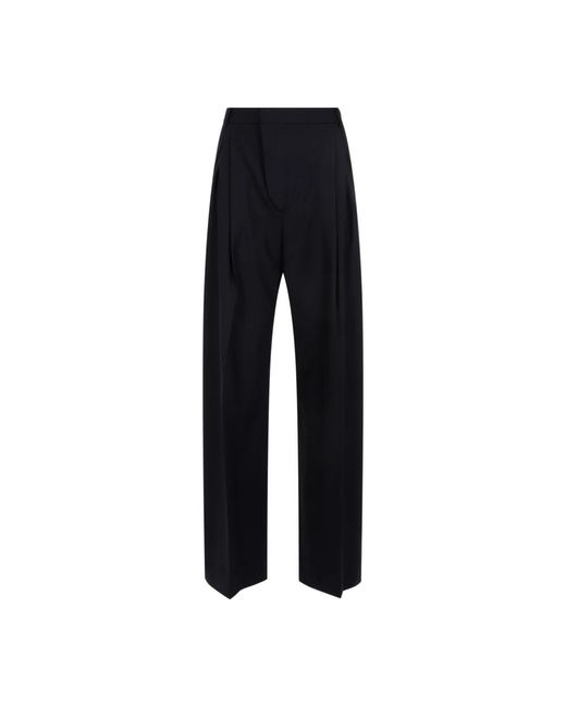 Pantaloni larghi in lana blu di Victoria Beckham in Black