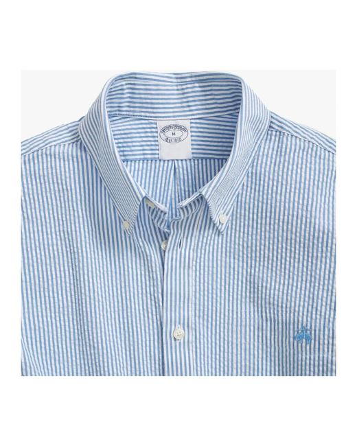 Brooks Brothers Blaues gestreiftes regular fit baumwoll-seersucker-hemd mit button-down-kragen in Blue für Herren