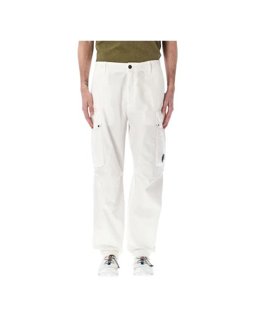 C P Company White Straight Trousers for men