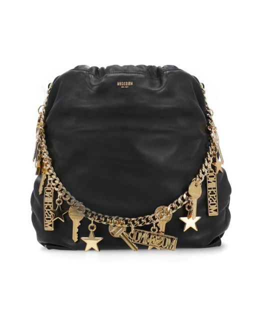 Borsa a tracolla in pelle nera con coulisse di Moschino in Black