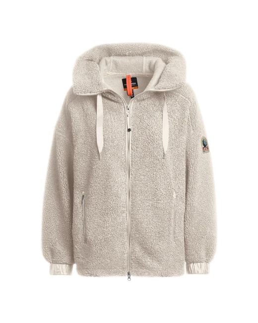 Parajumpers Gray Weiße Strickjacke Mit Kapuze Und Reißverschluss