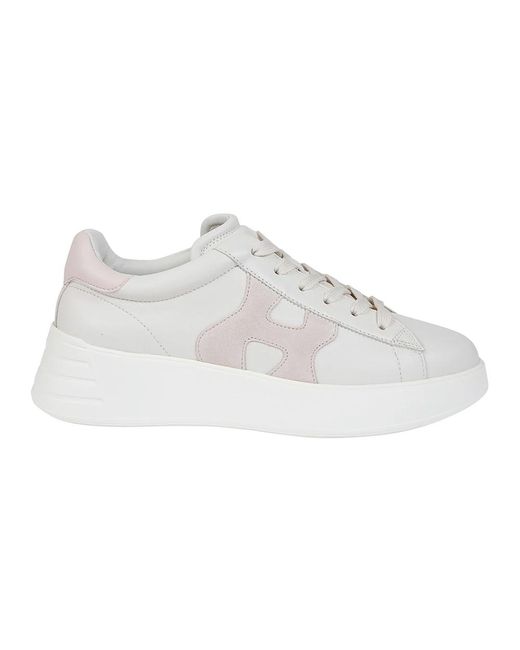 Hogan White Sneaker aus elfenbeinfarbenem leder mit rosa details