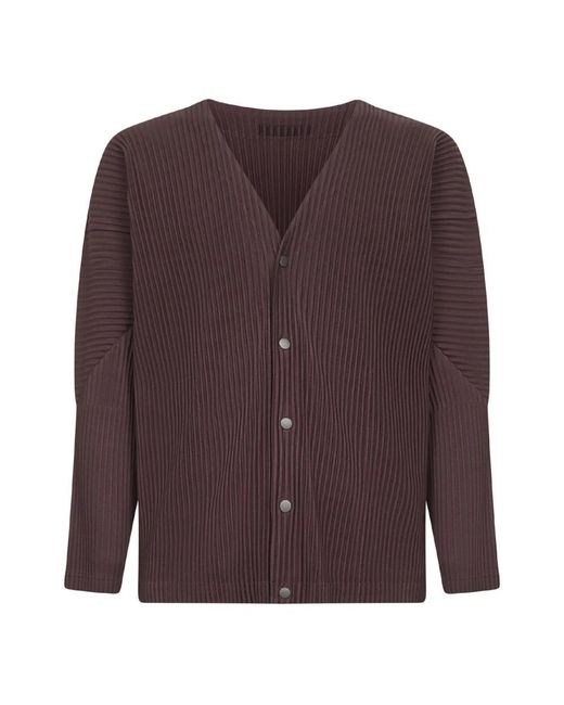 Issey Miyake Truien & Vesten ,Bruin ,Polyester Bordeaux V-Hals Ballonmouw Sweater in het Purple voor heren