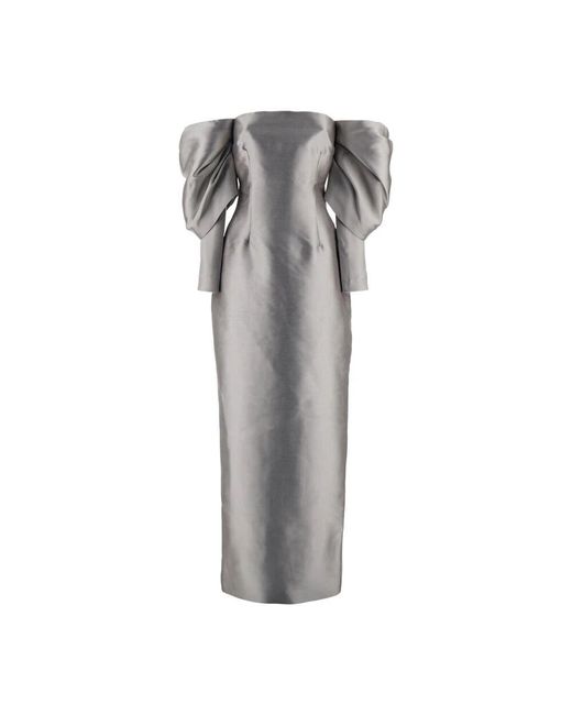 Solace London Gray Schulterfreies Langes Kleid Mit Schlitz