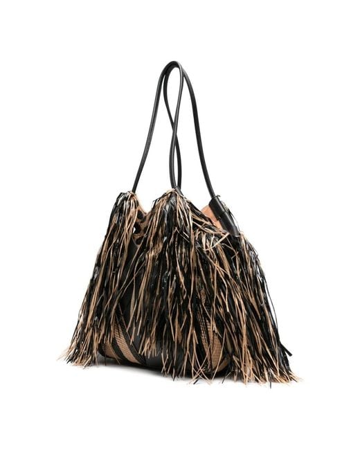Ulla Johnson Black Charlotte Fringe Schultertasche