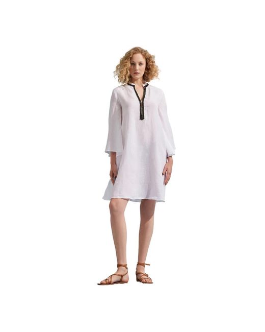 120% Lino White Short Dresses