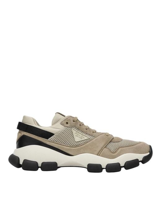 Prada Natural Mesh And Suede Sneakers