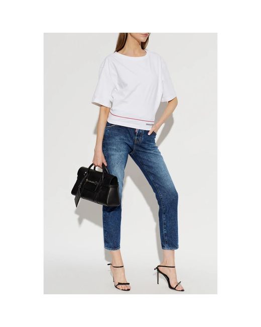 DSquared² Tops ,Wit ,Katoen Logo T-Shirt in het White