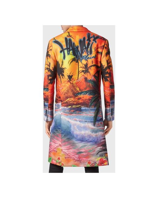 Philipp Plein Jassen ,Veelkleurig ,Wol Wool Coat Long Hawaii in het Multicolor voor heren