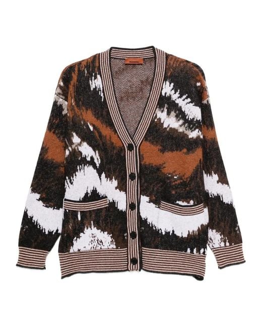 Missoni Truien & Vesten ,Veelkleurig ,Zwarte Maxi Cardigan Sweater in het Brown