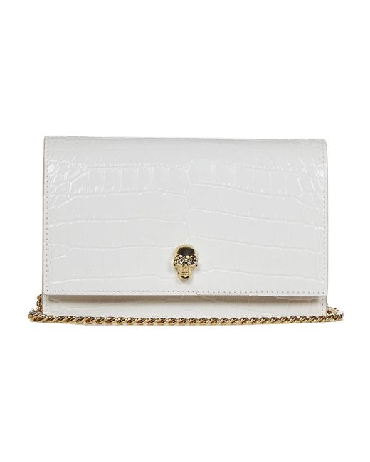 Alexander McQueen White Shoulder bags,schwarze leder skull clutch schultertasche