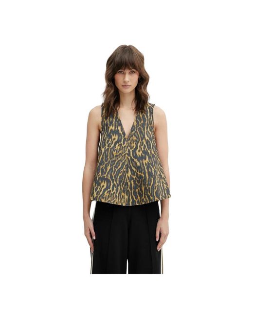 Ganni Leopard Katoenen A-Lijn Top in het Green