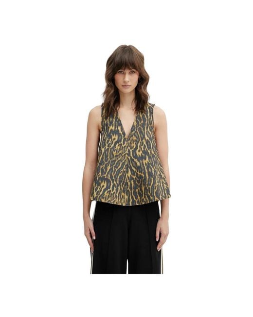 Ganni Leopard Katoenen A-Lijn Top in het Green