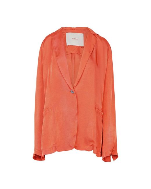Jucca Jassen ,Oranje ,Satijn Satin Blazer Met Reguliere Revers in het Orange