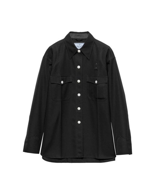 Prada Black Schwarze Knopfjacke Mit Taschen