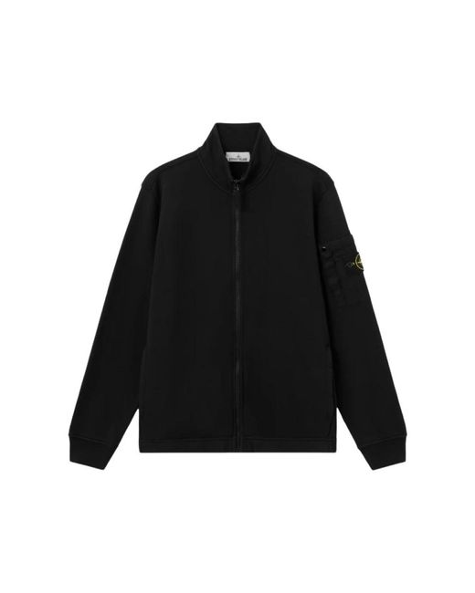 Stone Island Hoodies & Sweatvesten ,Zwart ,Katoen Cotton Fleece Track Jacket in het Black voor heren