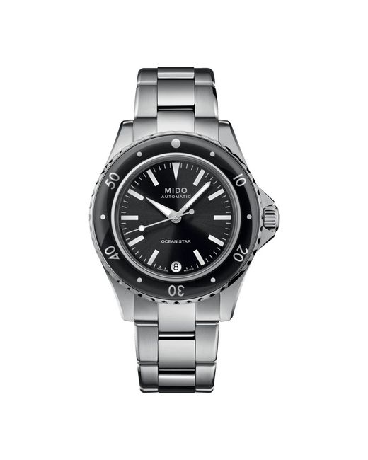 MIDO Accessoires ,Zwart ,Ocean Star 36.5 Automatisch Stalen Horloge in het Metallic