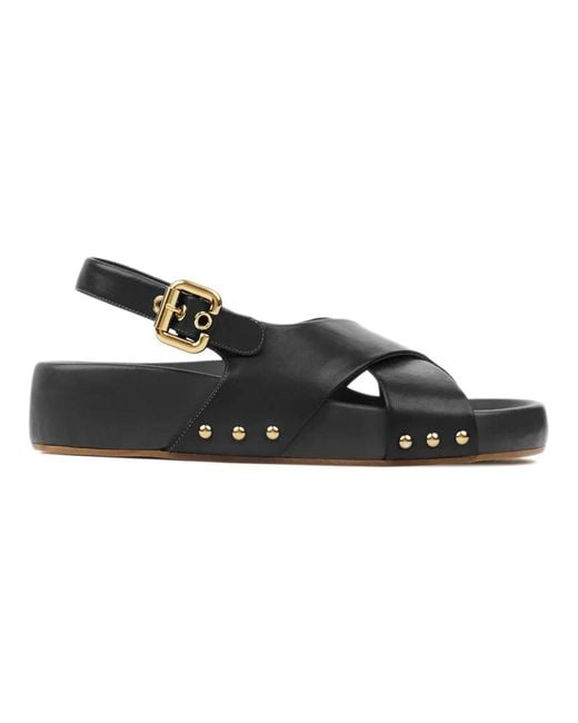 Chloé Black Schwarze Ledersandalen Mit Anatomischem Fußbett