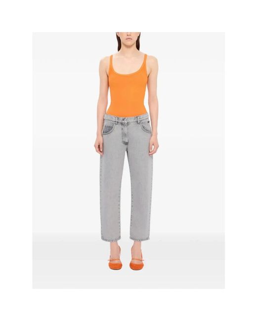 MSGM Jeans ,Grijs ,Katoen Stone-Washed Straight Jeans in het Gray