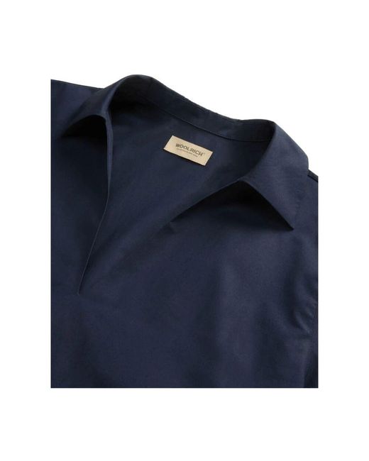 Woolrich Blue Blaues v-ausschnitt langarmkleid