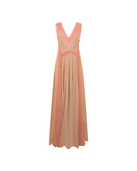 Alberta Ferretti Lange Jurk Met V-Hals in het Brown