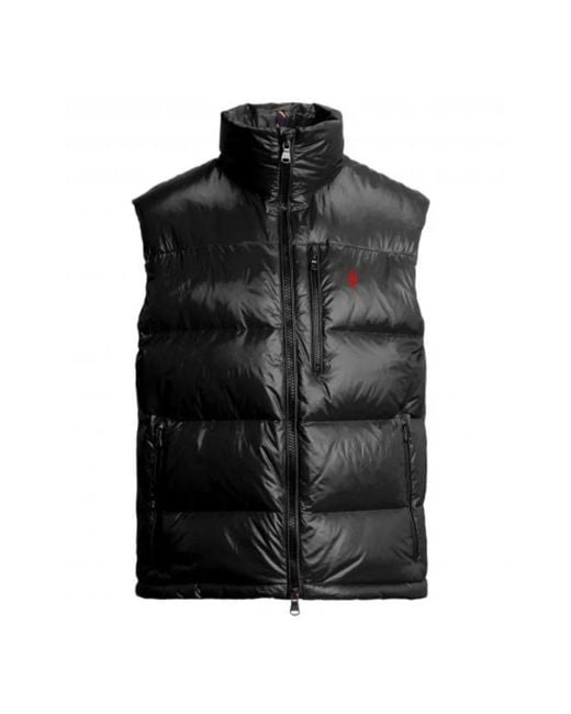 Polo Ralph Lauren Black High Collar Sleeveless Quilted Vest for men