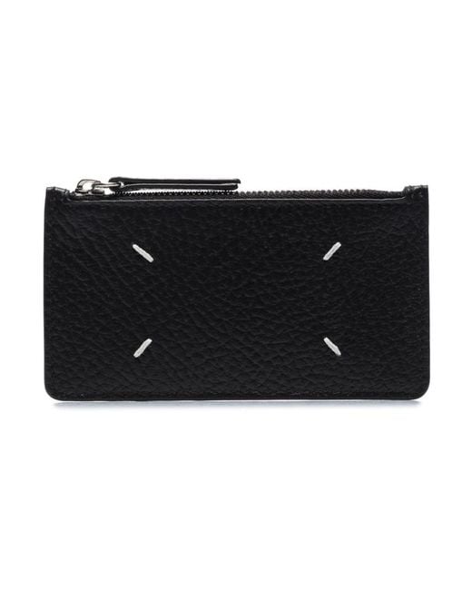 Maison Margiela Zwarte Leren Kaarthouder Met Zilveren Details in het Black