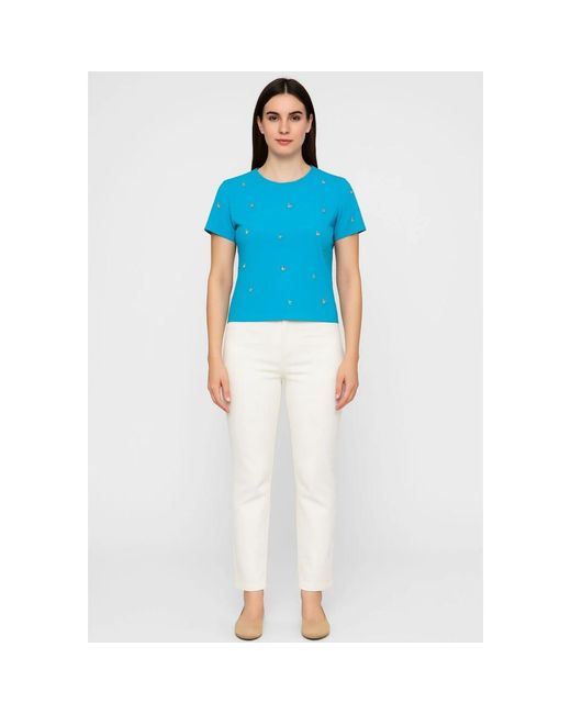 Clips Tops ,Blauw ,Katoen Heldere Blauwe Geborduurde Katoenen T-Shirt in het Blue