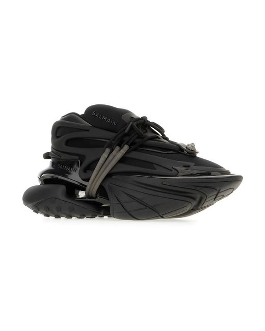 Balmain Schwarze leder unicorn low-top sneakers in Black für Herren
