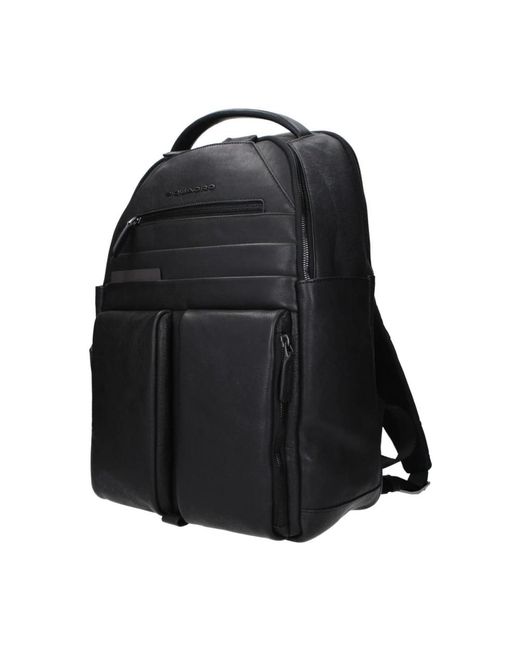 Piquadro Schwarzer Leder-Rucksack Mit Mehreren Fächern in Black für Herren