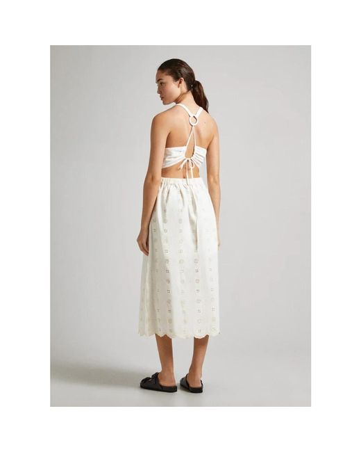 Abito midi in lino e rayon di Pepe Jeans in White