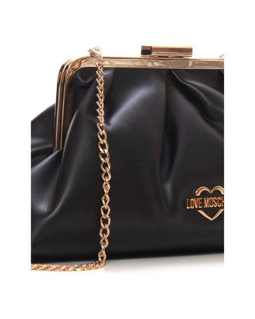 Love Moschino Black Metall-logo kleine crossbody-tasche,metall-logo kleine tasche mit schultergurt,goldenes metall logo kleine tasche