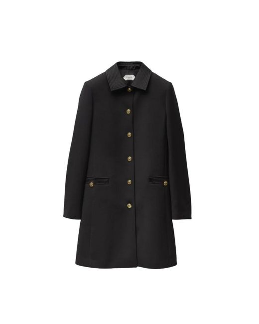 Single-Breasted Coats Versace de color Black