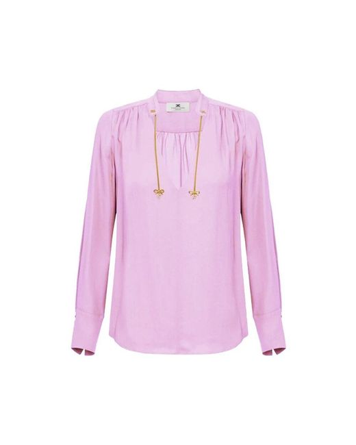 Elisabetta Franchi Pink Georgette Charme Bluse Mit Details