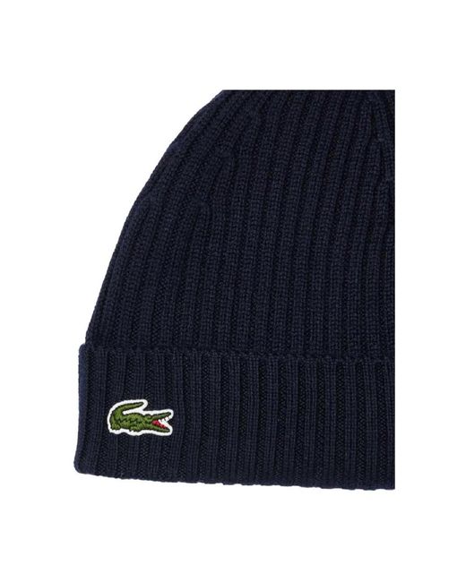 Lacoste Accessoires ,Blauw ,Wol Klassieke Gebreide Beanie Muts in het Blue